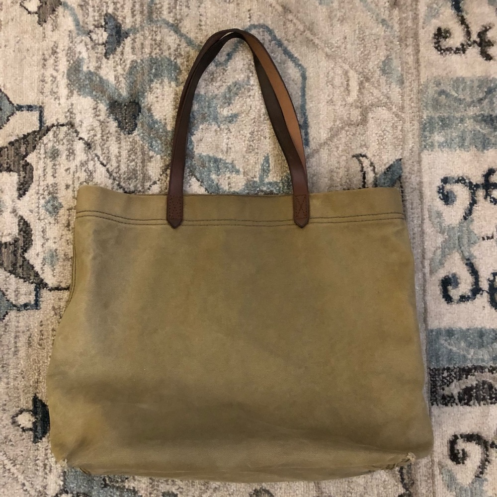 Madewell canvas large transport tote olive canvas and leather straps